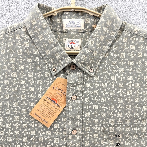 Faherty Breeze Shirt Mens XXL Sundried Sage Linen Tencel Short Sleeve Button NWT